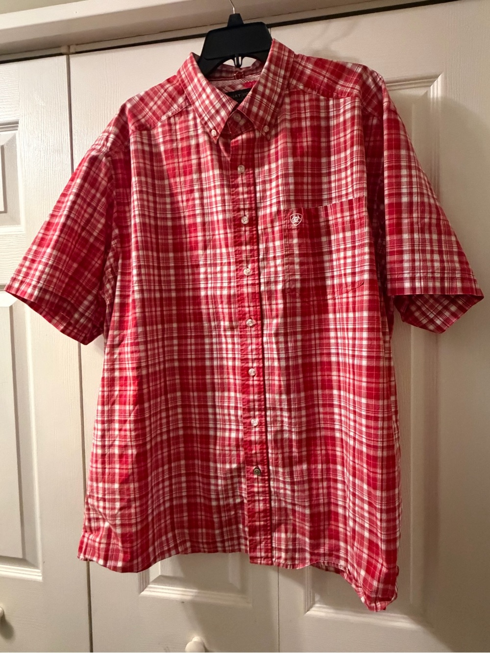Ariat Pro Series Red and White Plaid Short-Sleeve Button-Down Shirt Size XXL